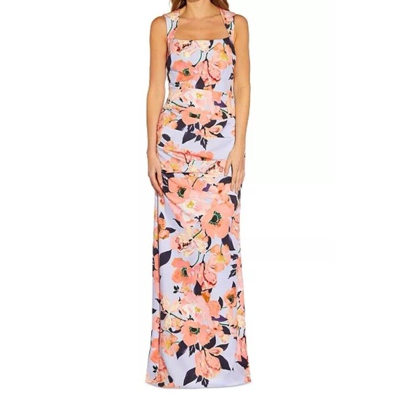 Adrianna Papell Dresses & Skirts - Adrianna‎ Papell Dress Maxi Mermaid Opal Coral Print Crepe Gown Tags Womens 14